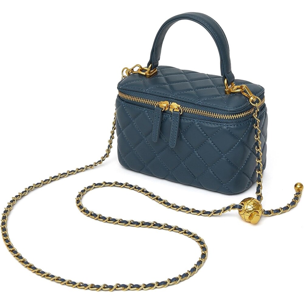 DORIS&JACKY Small Quilted Box Crossbody Purse, Blue